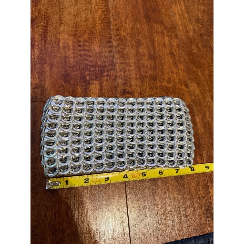 Escama Studio Recycled Aluminum Pop Tab Clutch Bag Silver Metallic Handcrafted